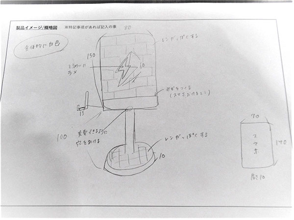 インターンシップ生が描いたスマホスタンドのイメージ